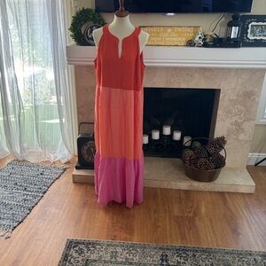 J. Jill Color Block Sleeveless Maxi Sundress Sz L Beach‎ Vacation Resortwear